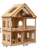 Wooden Toy House with Furniture for Kids (Free Paint Set)